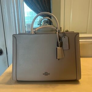 Coach Zoe Taupe carryall with crossbody strap and nickel color hardware like new